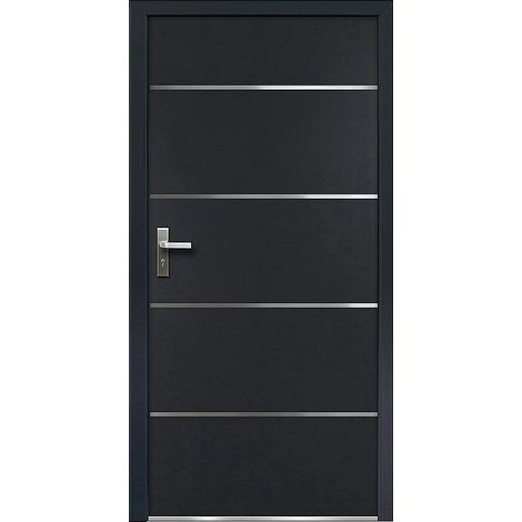 Porta d'ingresso in acciaio massiccio e inox H208.5 x L105 cm antracite - spessore 90mm - apertura verso destra - NAXARA