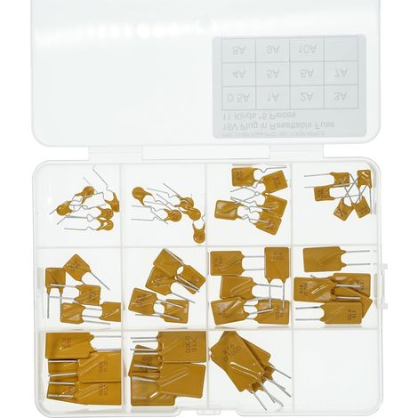 Fusibles réarmables enfichables 16V, 55 pièces, 11 types, 0.5A à 10A, DIN 49519 (1/3)