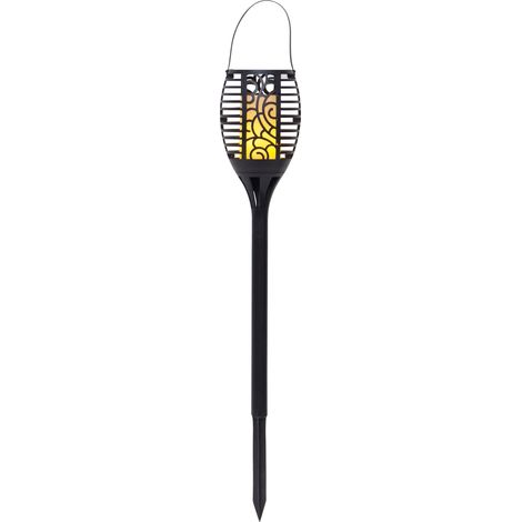 Star Trading Torche solaire Flame, décoration, noir, LED, jaune, capteur crépusculaire, extérieur, 42 cm