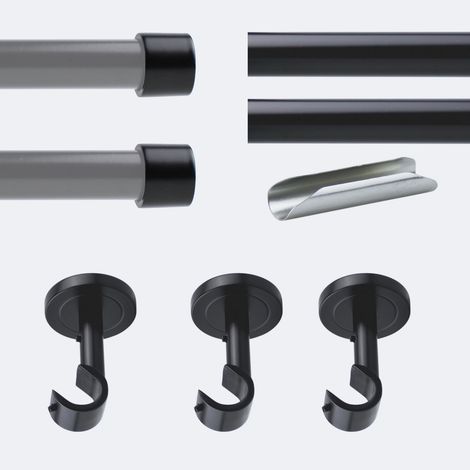Kit de tringle à rideaux Noir Mat 300cm Diam.20mm Embout Capuchon - Fixation Plafond - Boulet (1/3)