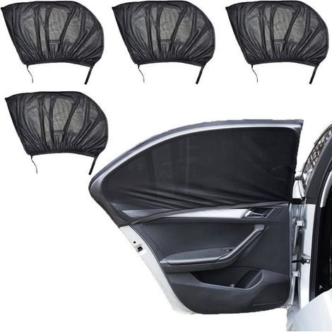 (Schwarz) 4-teiliger Sonnenschutz für Autofenster, Heckscheiben, Kinderwagen, Seitenscheiben hinten