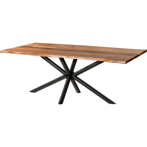 Baumtisch Akazie 240x100x74 natur lackiert / Epoxid schwarz, Kreuzgestell rund anthrazit matt EPOXY (1/4)