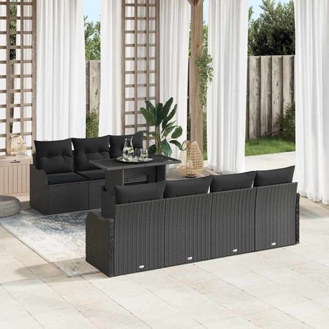 vidaXL Set Divano da Giardino 8 pcs Nero 100 x 55 x 73 cm Poly Rattan (1/5)