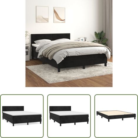 Samtbett - Boxspringbett mit Matratze Schwarz 140x200 cm Samt (1/5)
