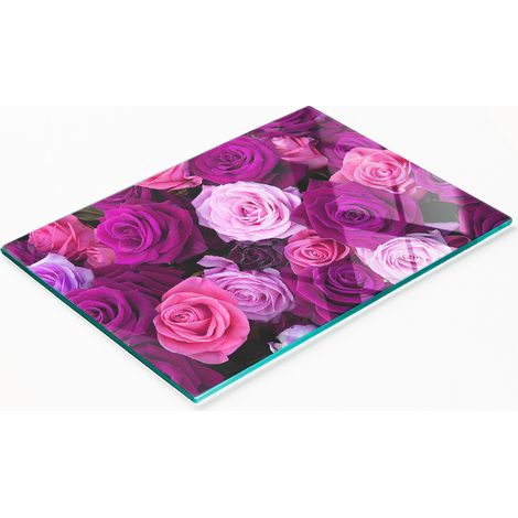 Tabla de servir de cocina de vidrio templado con diseño de rosas, 80x52 cm. (1/5)