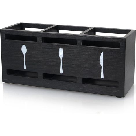 Support Pour Couverts - Bois Massif - 3 Compartiments - 25,4 x 11,4 x 8,6 cm - Pour Cuisine Bureau Salle De Bain - Lot De 1 (1/5)