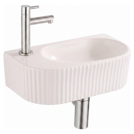 QeramiQ Fuente Lavabo pour WC - 40x22x12 cm - nervure - demi-rond - trou de robinet de Lavabo pour WC a gauche - ceramique - robinet de Lavabo pour WC (1/5)