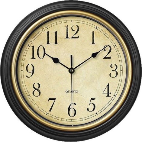 Horloge Murale Vintage Ø 30 cm - Cadran Arabes et Cercle Doré - Radio-pilotée (1/5)