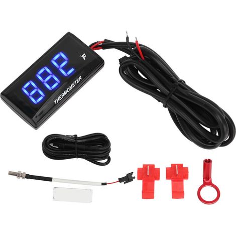 LCD Thermometer for Motorcycle, Ultra Thin, Waterproof, Water Temperature Meter, Spark Plug Adapter, DC12V (Blue) (1/5)