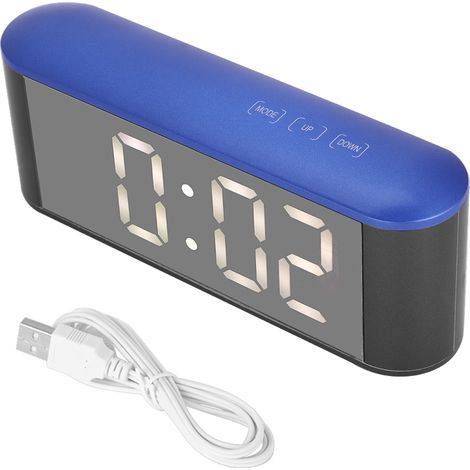 Digitaler Wecker mit elektronischem Spiegel, Thermometer und Schlummerfunktion (blaues Gehäuse, weiße Ziffern) (1/5)