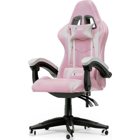 Xhomrattan – Chaise gaming ergonomique inclinable 90°-155° – Cuir PU, appui-tête et coussin lombaire amovibles – Charge max 110 kg – Roulettes 360° - Rose
