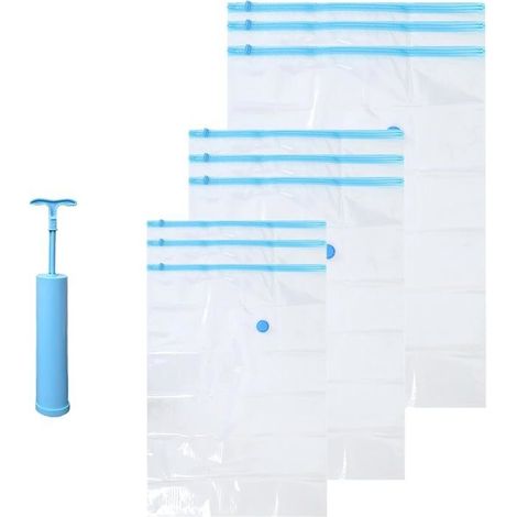 Lot de 9 Sacs de Rangement Sous Vide avec Pompe Manuelle, Réutilisables Housses de Rangement Sous Vide 3 Tailles (1/5)