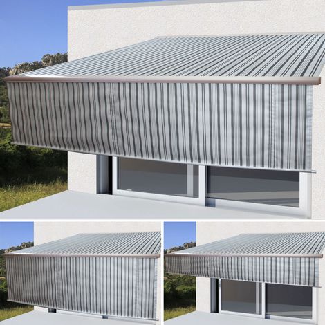 Elektrische Kassetten-Markise HHG-606, Vollkassette, 5x3m ausfahrbarer Volant Polyester Grau/Weiß (1/5)