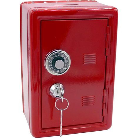 Metallener Spardosentresor mit Schlüssel – Rot – Maße: 18 x 12 x 10 cm – Zur Dekoration und zum Üben des Sparens (1/5)