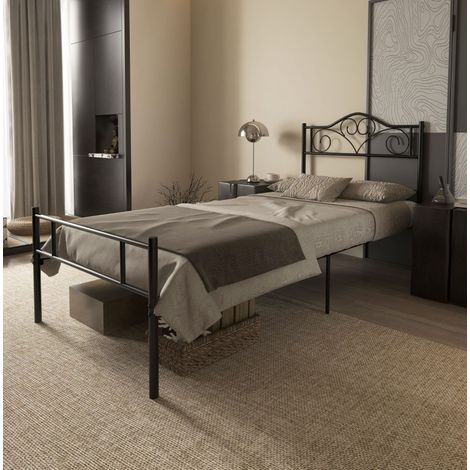 Cama de acero 90 x 200 cm con somier de láminas integrado, cabecero y pie de cama, negra HAVRYA (1/5)