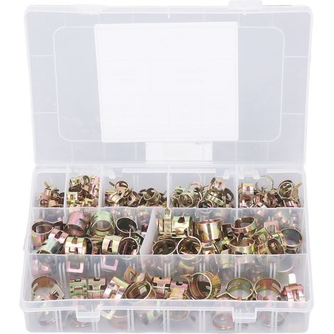 Lot de 160 pinces à ressort pour tuyau, 8 modèles 6-17mm, clips à bande élastique pour fixation de durites.