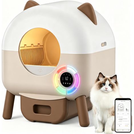 Litiere Chat Autonettoyante,79L Litiere Automatique avec Capteurs De Sécurité,6 Lumières d'ambianceContrôle par Application,Protection Anti pincement,Bac Litiere pour Chat Sûre et Automatique (1/5)