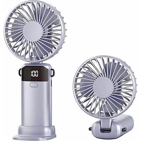 Ventilateur portable - Mini ventilateur - Batterie rechargeable 1500 mAh - Affichage numérique - 5 vitesses - Pliable - Idéal pour le bureau, la maison et les voyages - Rechargeable par USB-C - Câble (1/5)