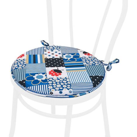 Cuscino Sedia Rotondo Morbido Lavabile Laccetti Fissaggio Coccinella 100% Made In Italy - Blu