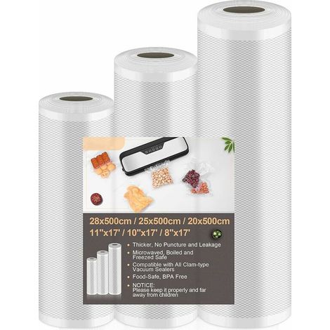 Sac Sous Vide Alimentaire, Rouleaux Sac Sous Vide 3 Packs Compatible Pour Divers de Machine Sous Vide, 28 cm x 500 cm et 25 cm x 500 cm et 20 cm x 500 cm (1/5)