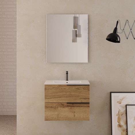 Meuble de salle de bain 60cm - 2 tiroirs - roble (chêne clair) - KING (1/5)