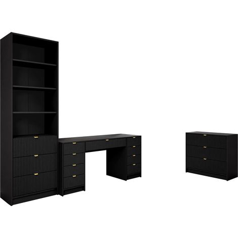 Conjunto para oficina en casa Comfivo Papilio VI, Negro, Con cajones, MDF, Aglomerado laminado (1/5)