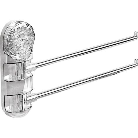 Suction cup towel rack, no drilling required, double bar, strong hold, silver, bathroom (1/3)