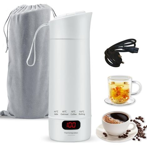 Bouilloire électrique de voyage 400 ml, petite bouilloire portable 3 en 1, mini bouilloire électrique avec réglage de la température, arrêt automatique, bouilloire de voyage pour thé, café, nourriture (1/5)