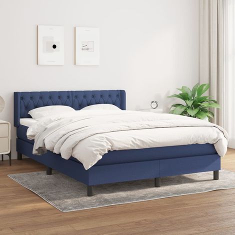 vidaXL Sommier à lattes de lit avec matelas Bleu 140x190 cm Tissu (1/5)