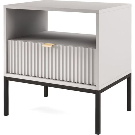 Comodino: 1 cassetto, Grigio, Nero, 54 x 56 x 39 cm, maniglie dorate (1/5)