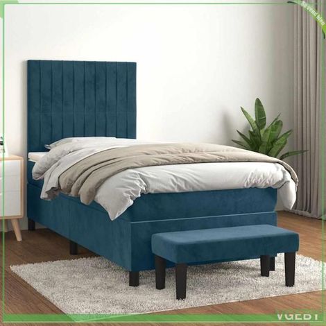 Lit avec sommier à lattes et matelas - 3137933 - Velours bleu foncé - 80x200 cm (20 cm) - Tête de lit réglable (1/5)