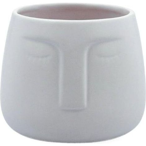 Vaso per piante in ceramica bianca in stile scandinavo con decorazione a forma di volto, 15,7 x 15 cm