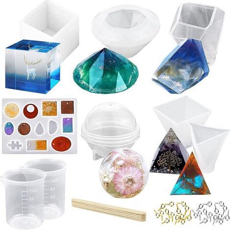 Ensemble de moules en silicone pour résine époxy, pyramides et diamants (43 pièces) (1/4)