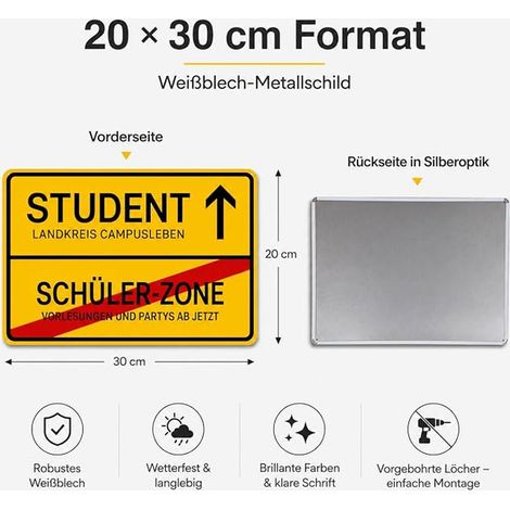 Panneau en tôle Vie étudiante, Zone étudiant Panneau de signalisation 30 x 20 cm, Panneau métallique Amusant en Fer Blanc pour la rentrée Universitaire, Décoration Murale Cadeau pour (1/3)
