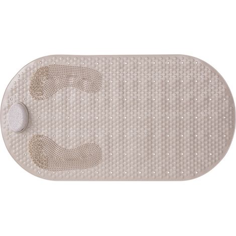 Tapis de Douche Tapis Antidérapant Baignoire Tapis de Bain Antibactérien Tapis de Massage 40x80cm avec Meulage Pierre,Ventouses et Trous de Drainage, Beige/ (1/5)