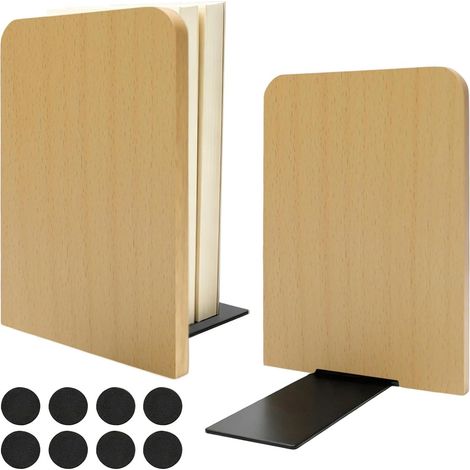 2 Pièces Serre-Livres en Bois, Cale Livre Bibliothèque en Hêtre, Bloc Livre pour Maison en L 17 × 12 × 11,2 cm, Supports de Livres pour Étagères avec Tapis Antidérapant, pour L'école, Bureau (1/5)