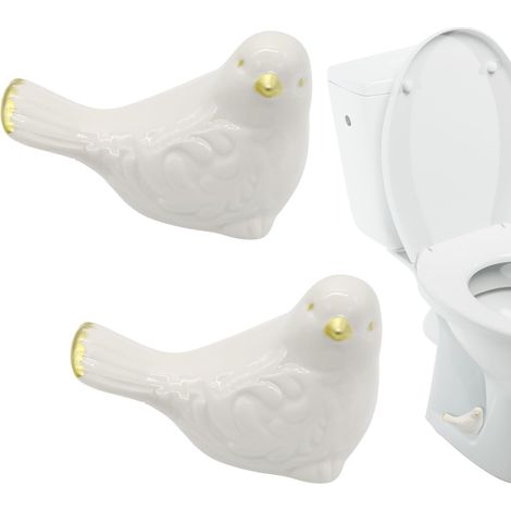 Lot de 2 cache-boulons de WC décoratifs en forme d'oiseau, accessoires de salle de bain, installation facile, design mignon, décoration blanche pour le bas des toilettes (1/5)