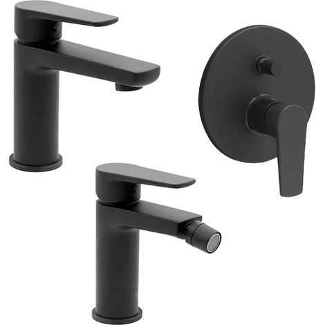 Set miscelatori lavabo bidet e doccia a incasso 2 vie nero opaco Erika (1/5)