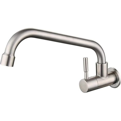 Robinet de cuisine moderne à fixation murale avec bec pivotant en acier inoxydable (1/4)