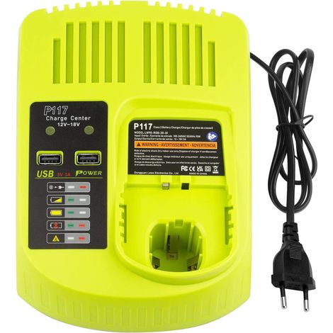Pdstation – Chargeur de batterie double port 12V-18V pour Ryobi – 3A Li-ion/Ni-Cd/Ni-MH – Tension d'entrée 110-240V – Ports USB 3A - BPL-1815 (1/5)