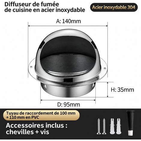 Clapet anti-retour en inox 304 φ 100 mm raccord PVC 110 pour hotte 304 φ100mm 110pvc 1 kg – Livraison gratuite