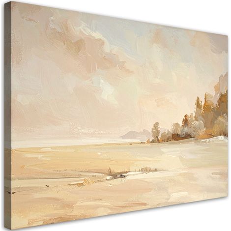 Cuadro en Lienzo, Playa en tonos pastel Paisaje costero minimalista en tonos beige, 120x80