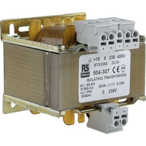 Rs Pro – Transformateur d'isolement 50VA – Tension 230V c.a. – Pour montage panneau – 1 sortie – Applications professionnelles
