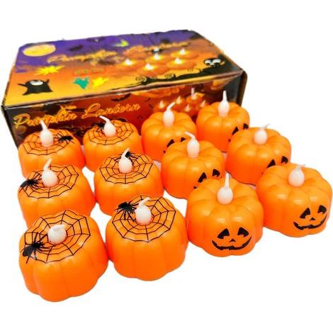 Halloween Bougie Citrouille LED, 12Pcs Bougies Chauffe-Plat LED Sans Flamme, Lumière Citrouille à Batterie 3D Réalistes Bright Citrouilles Halloween (1/5)