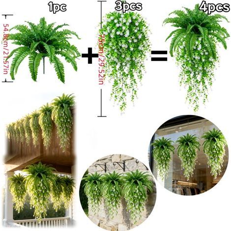 2 Sets Plantes Artificielles Suspendues Extérieur – Fougère Boston et Camélia, Décoration Jardin Murale Réaliste, Plantes Vertes Sans Entretien (1/4)