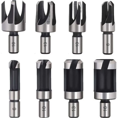 Tourillon Bois 8PCS HSS Foret Bois Fraise Bouchonner Bois outil de coupe bois Mches des Bouchons Wood Plug Cutter Drill Bits 6mm /10mm/13mm/16mm Petite Fraise Bois Pour Perceuse (1/4)