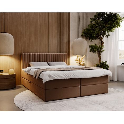 Lit continental Marbella avec rangement 160 x 200 double, velours, marron (1/5)