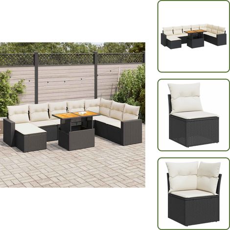 vidaXL Salon de jardin 9 pcs avec coussins noir résine tressée (1/5)