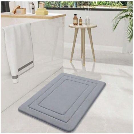 QORVA-Tapis de bain en mousse à mémoire de forme, 40 x 60 cm, ultra doux et absorbant, lavable en machine, confortable pour le sol de la salle de bain, la baignoire et la douche, gris (1/4)