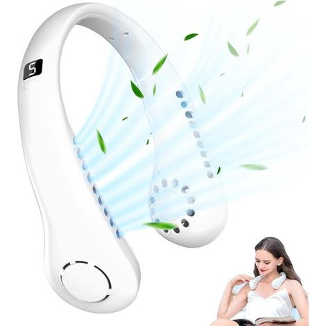 Ventilatore da collo portatile - design a turbina senza pale - con display - ventilatore a mani libere ricaricabile tramite USB - leggero e silenzioso - adatto per ciclismo, casa ed estate - 5 imposta